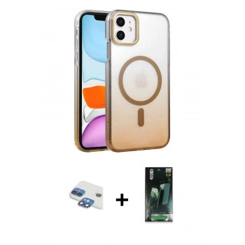 MARSİLYAN™- iPhone 11 Kılıf Ahenk Doku Özel Seri - Siyah 360 Mat Full Body Arka Koruyucu + Pers Alüminyum Kamera Lens - GI