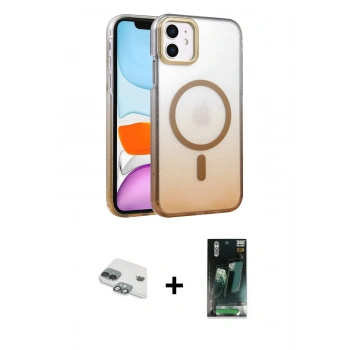 MARSİLYAN™- iPhone 11 Kılıf Ahenk Doku Özel Seri - Siyah 360 Mat Full Body Arka Koruyucu + Pers Alüminyum Kamera Lens - YL