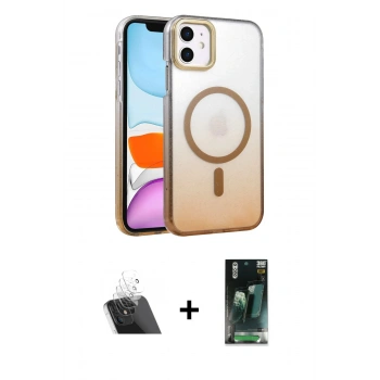 MARSİLYAN™- iPhone 11 Kılıf Ahenk Doku Özel Seri - Siyah 360 Mat Full Body Arka Koruyucu + Kamera Lens Koruma Cam - SF