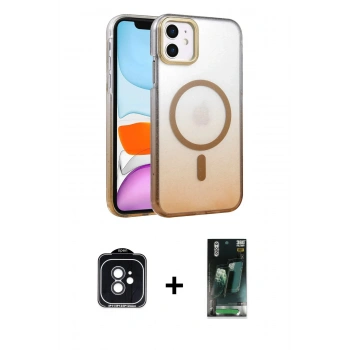 MARSİLYAN™- iPhone 11 Kılıf Ahenk Doku Özel Seri - Siyah 360 Mat Full Body Arka Koruyucu + PVD Metal Kamera Lens - SH