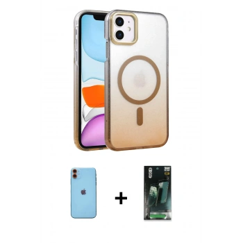 MARSİLYAN™- iPhone 11 Kılıf Ahenk Doku Özel Seri - Siyah 360 Mat Full Body Arka Koruyucu + Neon Fosforlu Kamera Lens - TU