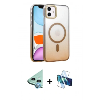 MARSİLYAN™- iPhone 11 Kılıf Ahenk Doku Özel Seri - Siyah 3D Antistatik Cam Ekran Koruyucu + Raze Metal Kamera Lens - MI