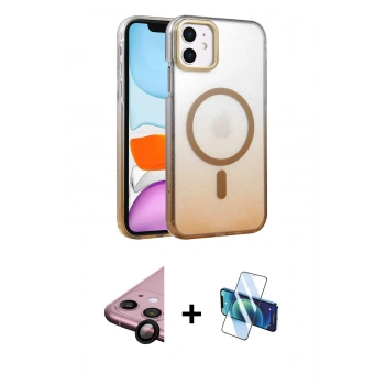 MARSİLYAN™- iPhone 11 Kılıf Ahenk Doku Özel Seri - Siyah 3D Antistatik Cam Ekran Koruyucu + Raze Metal Kamera Lens - SH