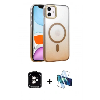 MARSİLYAN™- iPhone 11 Kılıf Ahenk Doku Özel Seri - Siyah 3D Antistatik Cam Ekran Koruyucu + PVD Metal Kamera Lens - TU