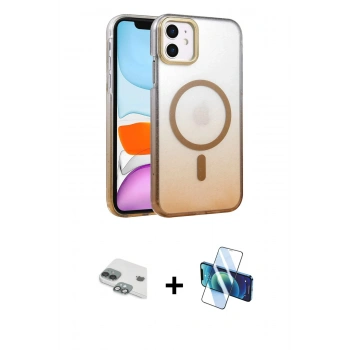 MARSİLYAN™- iPhone 11 Kılıf Ahenk Doku Özel Seri - Siyah 3D Antistatik Cam Ekran Koruyucu + Pers Alüminyum Kamera Lens - YL