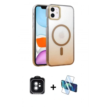 MARSİLYAN™- iPhone 11 Kılıf Ahenk Doku Özel Seri - Siyah 3D Antistatik Cam Ekran Koruyucu + PVD Metal Kamera Lens - YL