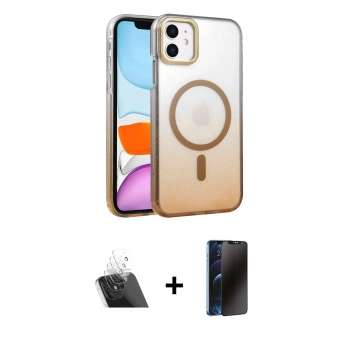 MARSİLYAN™- iPhone 11 Kılıf Ahenk Doku Özel Seri - Siyah 3D Antistatik Hayalet Cam Ekran Koruyucu + Kamera Lens Koruma Cam - SF