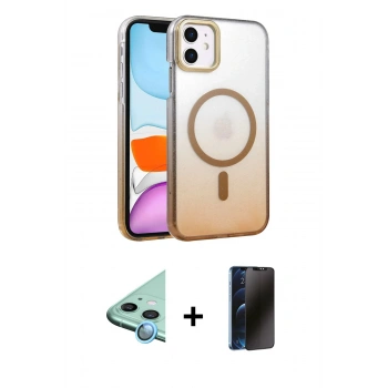 MARSİLYAN™- iPhone 11 Kılıf Ahenk Doku Özel Seri - Siyah 3D Antistatik Hayalet Cam Ekran Koruyucu + Raze Metal Kamera Lens - MI