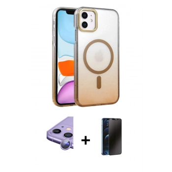 MARSİLYAN™- iPhone 11 Kılıf Ahenk Doku Özel Seri - Siyah 3D Antistatik Hayalet Cam Ekran Koruyucu + Raze Metal Kamera Lens - MR