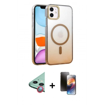 MARSİLYAN™- iPhone 11 Kılıf Ahenk Doku Özel Seri - Siyah 3D Antistatik Mat Seramik Nano Ekran Koruyucu + Raze Metal Kamera Lens - KI