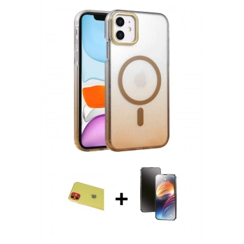 MARSİLYAN™- iPhone 11 Kılıf Ahenk Doku Özel Seri - Siyah 3D Antistatik Mat Seramik Nano Ekran Koruyucu + Rainbow Kamera Lens Koruma Cam - KI