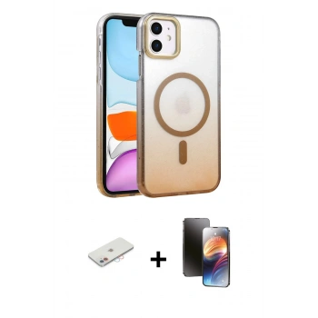 MARSİLYAN™- iPhone 11 Kılıf Ahenk Doku Özel Seri - Siyah 3D Antistatik Mat Seramik Nano Ekran Koruyucu + Renkli Kamera Lens Koruma Cam - PE