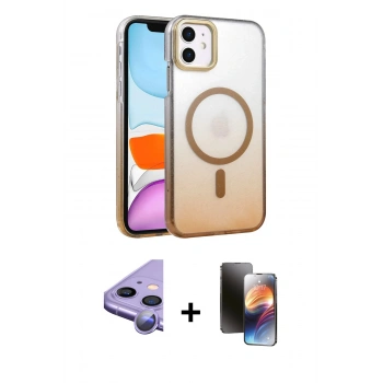MARSİLYAN™- iPhone 11 Kılıf Ahenk Doku Özel Seri - Siyah 3D Antistatik Mat Seramik Nano Ekran Koruyucu + Raze Metal Kamera Lens - MR