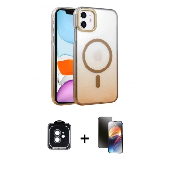 MARSİLYAN™- iPhone 11 Kılıf Ahenk Doku Özel Seri - Siyah 3D Antistatik Mat Seramik Nano Ekran Koruyucu + PVD Metal Kamera Lens - SH