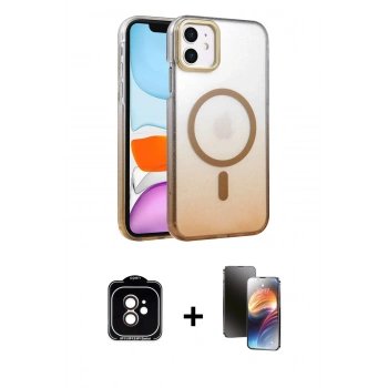 MARSİLYAN™- iPhone 11 Kılıf Ahenk Doku Özel Seri - Siyah 3D Antistatik Mat Seramik Nano Ekran Koruyucu + PVD Metal Kamera Lens - TU