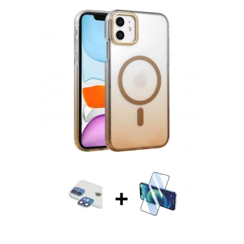 MARSİLYAN™- iPhone 11 Kılıf Ahenk Doku Özel Seri - Siyah 3D Antistatik Seramik Nano Ekran Koruyucu + Pers Alüminyum Kamera Lens - GI