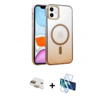 MARSİLYAN™- iPhone 11 Kılıf Ahenk Doku Özel Seri - Siyah 3D Antistatik Seramik Nano Ekran Koruyucu + Pers Alüminyum Kamera Lens - GD