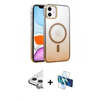MARSİLYAN™- iPhone 11 Kılıf Ahenk Doku Özel Seri - Siyah 3D Antistatik Seramik Nano Ekran Koruyucu + Raze Metal Kamera Lens - GS