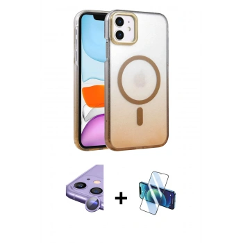 MARSİLYAN™- iPhone 11 Kılıf Ahenk Doku Özel Seri - Siyah 3D Antistatik Seramik Nano Ekran Koruyucu + Raze Metal Kamera Lens - MR