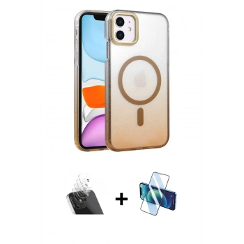 MARSİLYAN™- iPhone 11 Kılıf Ahenk Doku Özel Seri - Siyah 3D Antistatik Seramik Nano Ekran Koruyucu + Kamera Lens Koruma Cam - SF