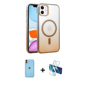 MARSİLYAN™- iPhone 11 Kılıf Ahenk Doku Özel Seri - Siyah 3D Antistatik Seramik Nano Ekran Koruyucu + Neon Fosforlu Kamera Lens - TU