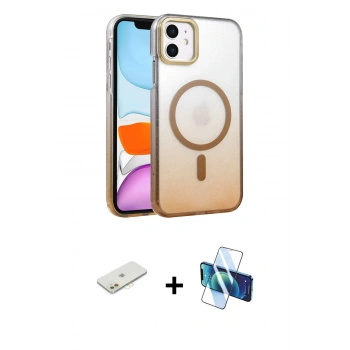 MARSİLYAN™- iPhone 11 Kılıf Ahenk Doku Özel Seri - Siyah 3D Antistatik Seramik Nano Ekran Koruyucu + Renkli Kamera Lens Koruma Cam - TU