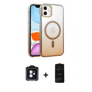 MARSİLYAN™- iPhone 11 Kılıf Ahenk Doku Özel Seri - Siyah 6D Antistatik Mat Seramik Hayalet Nano Ekran Koruyucu + PVD Metal Kamera Lens - MI