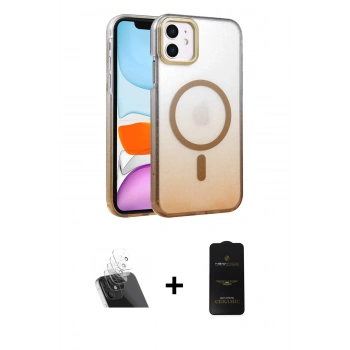 MARSİLYAN™- iPhone 11 Kılıf Ahenk Doku Özel Seri - Siyah 6D Antistatik Mat Seramik Hayalet Nano Ekran Koruyucu + Kamera Lens Koruma Cam - SF