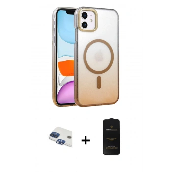MARSİLYAN™- iPhone 11 Kılıf Ahenk Doku Özel Seri - Siyah 6D Antistatik Mat Seramik Hayalet Nano Ekran Koruyucu + Pers Alüminyum Kamera Lens - LT