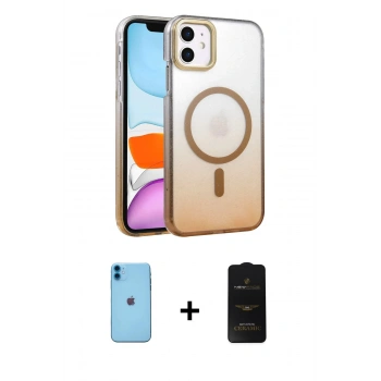 MARSİLYAN™- iPhone 11 Kılıf Ahenk Doku Özel Seri - Siyah 6D Antistatik Mat Seramik Hayalet Nano Ekran Koruyucu + Neon Fosforlu Kamera Lens - MI