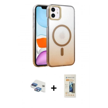 MARSİLYAN™- iPhone 11 Kılıf Ahenk Doku Özel Seri - Siyah 6D Mat Seramik Hayalet Nano Ekran Koruyucu + Pers Alüminyum Kamera Lens - GI