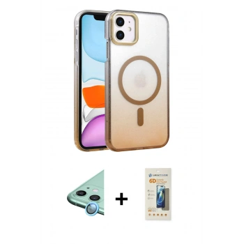 MARSİLYAN™- iPhone 11 Kılıf Ahenk Doku Özel Seri - Siyah 6D Mat Seramik Hayalet Nano Ekran Koruyucu + Raze Metal Kamera Lens - MI