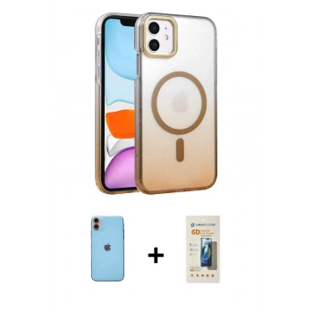 MARSİLYAN™- iPhone 11 Kılıf Ahenk Doku Özel Seri - Siyah 6D Mat Seramik Hayalet Nano Ekran Koruyucu + Neon Fosforlu Kamera Lens - TU