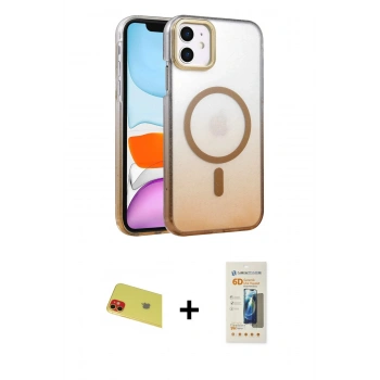 MARSİLYAN™- iPhone 11 Kılıf Ahenk Doku Özel Seri - Siyah 6D Mat Seramik Hayalet Nano Ekran Koruyucu + Rainbow Kamera Lens Koruma Cam - KI