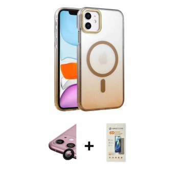 MARSİLYAN™- iPhone 11 Kılıf Ahenk Doku Özel Seri - Siyah 6D Mat Seramik Hayalet Nano Ekran Koruyucu + Raze Metal Kamera Lens - SH