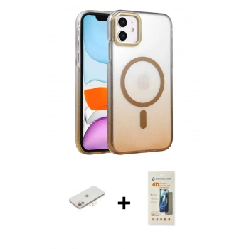 MARSİLYAN™- iPhone 11 Kılıf Ahenk Doku Özel Seri - Siyah 6D Mat Seramik Hayalet Nano Ekran Koruyucu + Renkli Kamera Lens Koruma Cam - YL