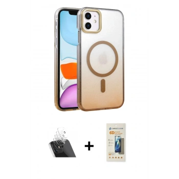 MARSİLYAN™- iPhone 11 Kılıf Ahenk Doku Özel Seri - Siyah 6D Mat Seramik Hayalet Nano Ekran Koruyucu + Kamera Lens Koruma Cam - SF
