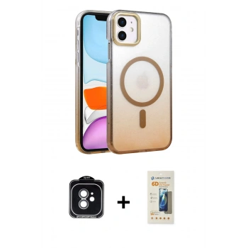 MARSİLYAN™- iPhone 11 Kılıf Ahenk Doku Özel Seri - Siyah 6D Mat Seramik Hayalet Nano Ekran Koruyucu + PVD Metal Kamera Lens - YL