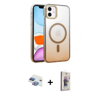 MARSİLYAN™- iPhone 11 Kılıf Ahenk Doku Özel Seri - Siyah Bilvis 3D Cam Ekran Koruyucu + Pers Alüminyum Kamera Lens - GI