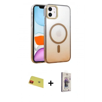 MARSİLYAN™- iPhone 11 Kılıf Ahenk Doku Özel Seri - Siyah Bilvis 3D Cam Ekran Koruyucu + Rainbow Kamera Lens Koruma Cam - KI