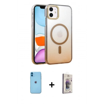 MARSİLYAN™- iPhone 11 Kılıf Ahenk Doku Özel Seri - Siyah Bilvis 3D Cam Ekran Koruyucu + Neon Fosforlu Kamera Lens - MI