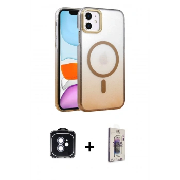 MARSİLYAN™- iPhone 11 Kılıf Ahenk Doku Özel Seri - Siyah Bilvis 3D Cam Ekran Koruyucu + PVD Metal Kamera Lens - MI