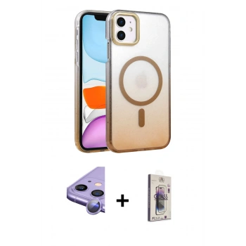 MARSİLYAN™- iPhone 11 Kılıf Ahenk Doku Özel Seri - Siyah Bilvis 3D Cam Ekran Koruyucu + Raze Metal Kamera Lens - MR