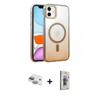 MARSİLYAN™- iPhone 11 Kılıf Ahenk Doku Özel Seri - Siyah Bilvis 3D Cam Ekran Koruyucu + Pers Alüminyum Kamera Lens - YL