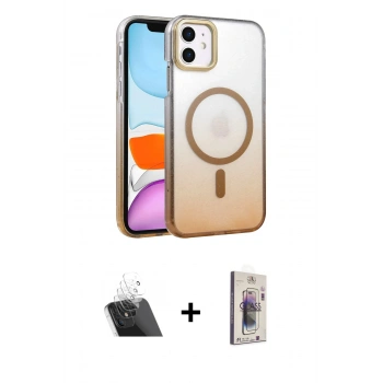 MARSİLYAN™- iPhone 11 Kılıf Ahenk Doku Özel Seri - Siyah Bilvis 3D Cam Ekran Koruyucu + Kamera Lens Koruma Cam - SF