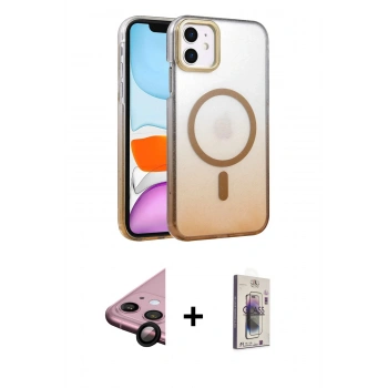 MARSİLYAN™- iPhone 11 Kılıf Ahenk Doku Özel Seri - Siyah Bilvis 3D Cam Ekran Koruyucu + Raze Metal Kamera Lens - SH