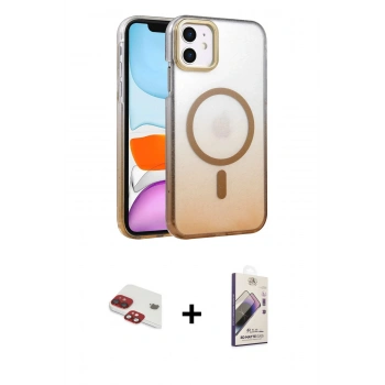 MARSİLYAN™- iPhone 11 Kılıf Ahenk Doku Özel Seri - Siyah Bilvis 3D Mat Cam Ekran Koruyucu + Pers Alüminyum Kamera Lens - KI