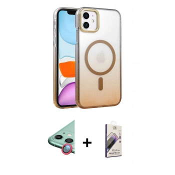 MARSİLYAN™- iPhone 11 Kılıf Ahenk Doku Özel Seri - Siyah Bilvis 3D Mat Cam Ekran Koruyucu + Raze Metal Kamera Lens - KI
