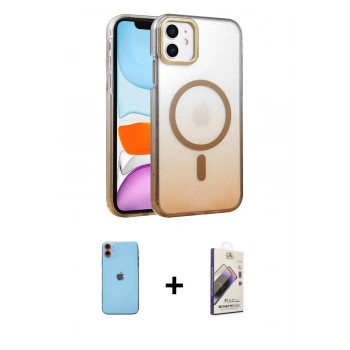 MARSİLYAN™- iPhone 11 Kılıf Ahenk Doku Özel Seri - Siyah Bilvis 3D Mat Cam Ekran Koruyucu + Neon Fosforlu Kamera Lens - TU