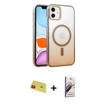 MARSİLYAN™- iPhone 11 Kılıf Ahenk Doku Özel Seri - Siyah Bilvis 3D Mat Cam Ekran Koruyucu + Rainbow Kamera Lens Koruma Cam - KI